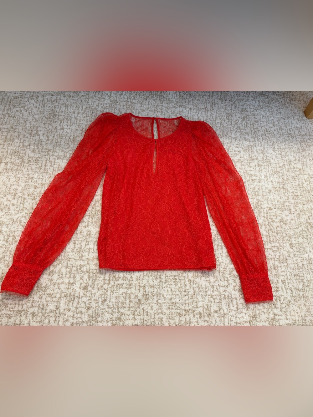 BCBG MAXAZRIA Red Lace Keyhole Long-Sleeve Women's Top